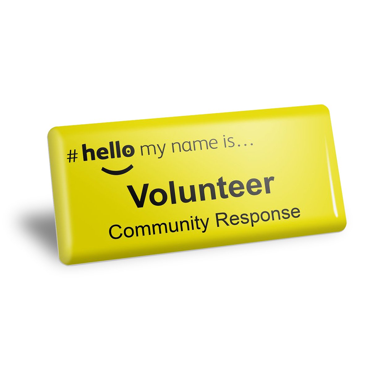 #hellomynameis NHS volunteer badge in yellow